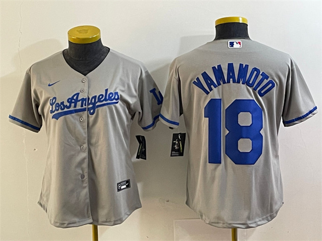 Women's Los Angeles Dodgers #18 Yoshinobu Yamamoto Grey Stitched Jersey(Run Small) Women's Los Angeles Dodgers #18 Yoshinobu Yamamoto Grey Stitched Jersey(Run Small)